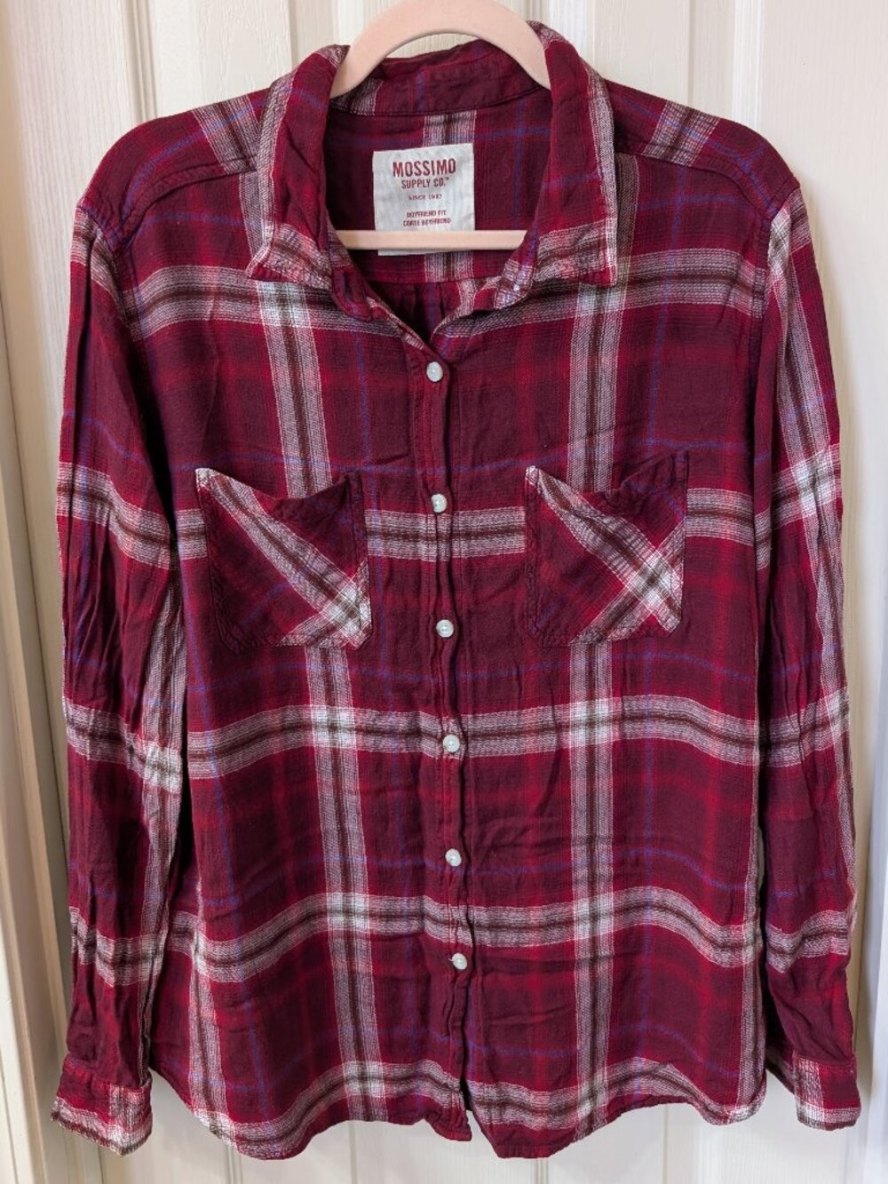 Maroon Plaid Boyfriend Fit Shirt Mossimo Size XXL